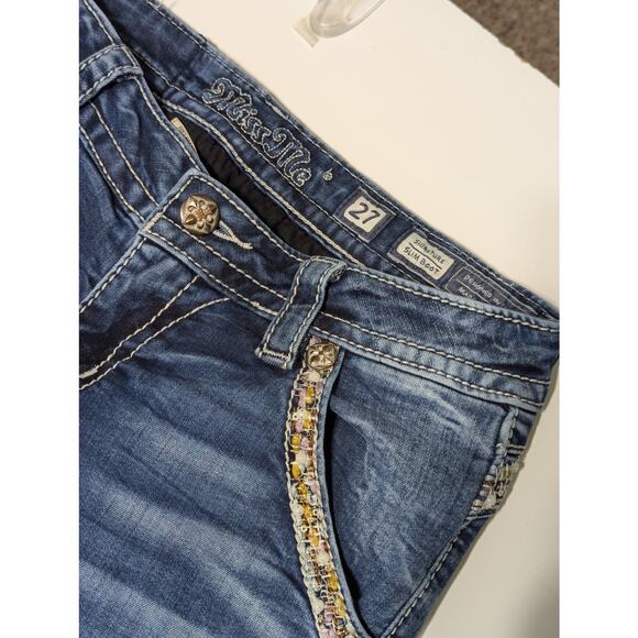 Miss Me Signature Slim Boot Cut Jeans Embroidered Bling Western Y2K Womens 27 - Picture 3 of 5
